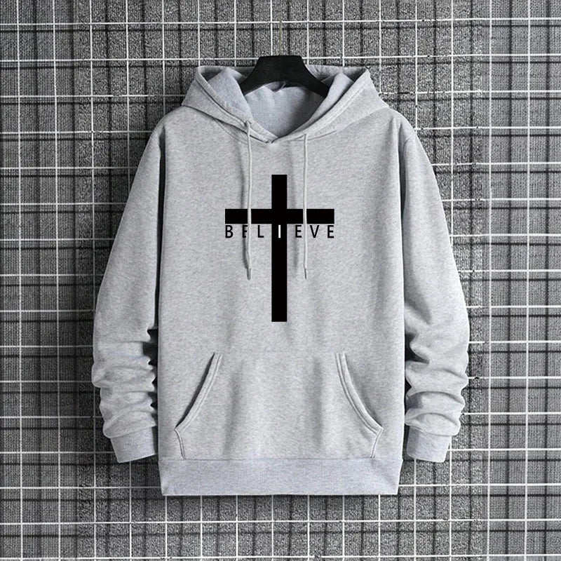 Men's Jesus Cross Print Hoodie, Street Style, Casual, Urban Fashion, Unisex Hoodie, Autumn/Winter Long-Sleeved Hoodie