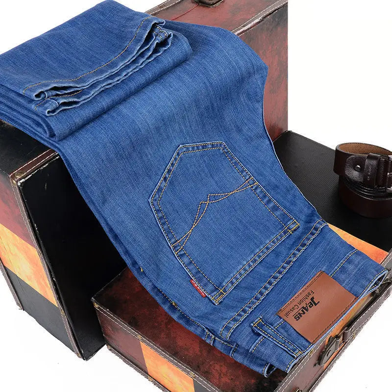 Men NEW Men's Fashion Business Jeans Classic Style Casual Stretch Slim Jean Pants Male Brand Denim Trousers Black Blue Mens