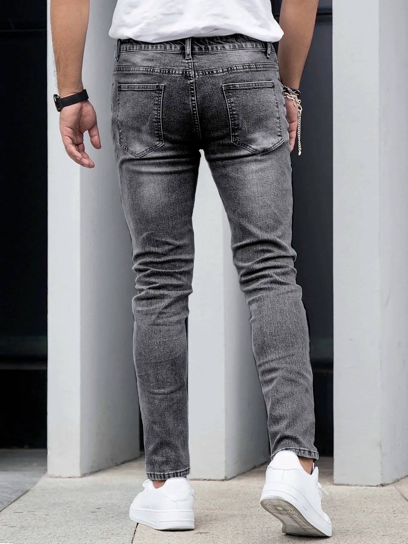 Men's Four-Season Snowflake Washed Fashion Jeans, Stretch Slim Fit Light Gray Dark Black Casual Denim Pants, Normcore and Fashionable, Suitable for Everyday Wear