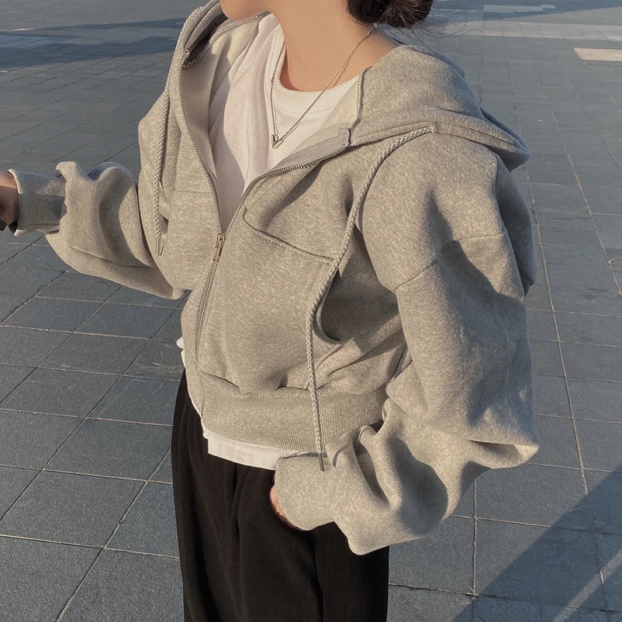 Hoodies Women ,Casual Hood Sweatshirt Women Y2K Zip Up Hoodies Solid Harajuku Long Sleeve Shirt Oversized Crop Tops Female Loose Jackets Coat