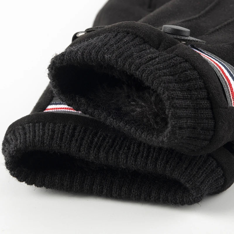 Cycling Warm Gloves for Men Winter Thick Velvet Outdoor Cycling Gloves Soft Touchscreen Suede Windproof Motorcycle Ski Gloves