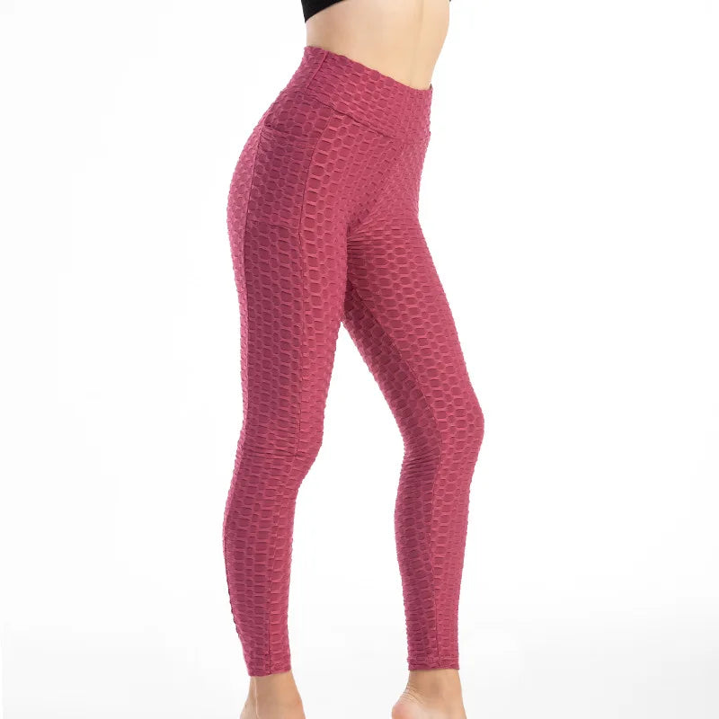 Leggings Women Fashion Pocket Bubble Pants Stretchy Slim Leggings Gym Running Cycling Fitness Pants High Waist Hip Lift Leggings Female