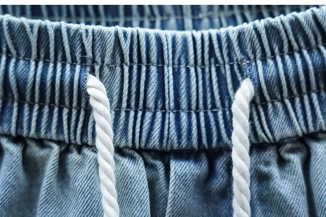 Men's Summer Slim Fit Jeans Light Blue Elastic Waist Patchwork Casual Pants Tapered Leg Jeans Harlan Sle Breathable Comfort...