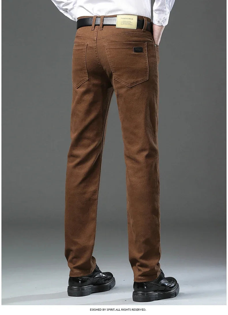 Men's Clothing Slim Jeans Fashion Brown Business Casual Stretch Denim Pants Male Brand Trousers