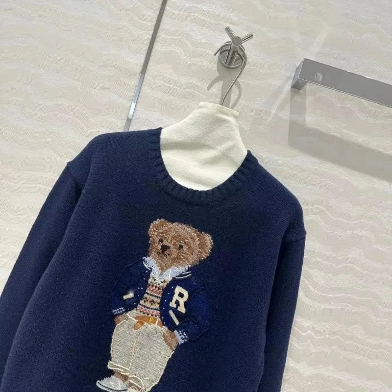 Cartoon Bear Knit Sweater Little Bear Knitted Sweater Cross-Border Wool Blend Ice Silk Polo Neck Sleeve Princess Style