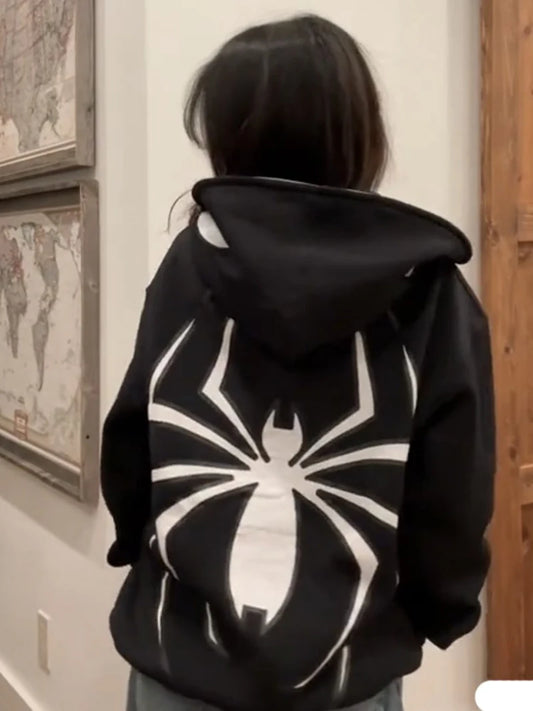 Hoodies Women Y2k Spider Hoodies Women Men Hip Hop Zip Up Long Sleeve Jacket Graphic Punk Coats Harajuku Casual Loose Hooded Shirt Sweatshirt