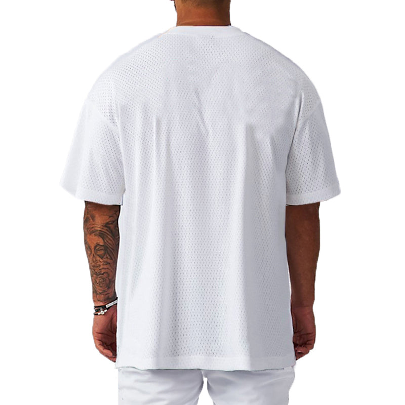 Men Short Sleeve Oversized Loose Men's Casual Sport T-Shirt Gym Bodybuilding Fitness Short Sleeve Shirt Summer Mesh Quick Dry Breathable Clothing