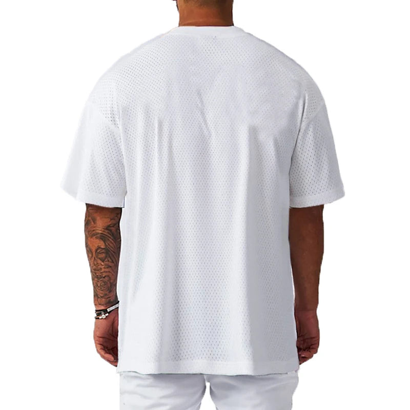 Men Short Sleeve Oversized Loose Men's Casual Sport T-Shirt Gym Bodybuilding Fitness Short Sleeve Shirt Summer Mesh Quick Dry Breathable Clothing