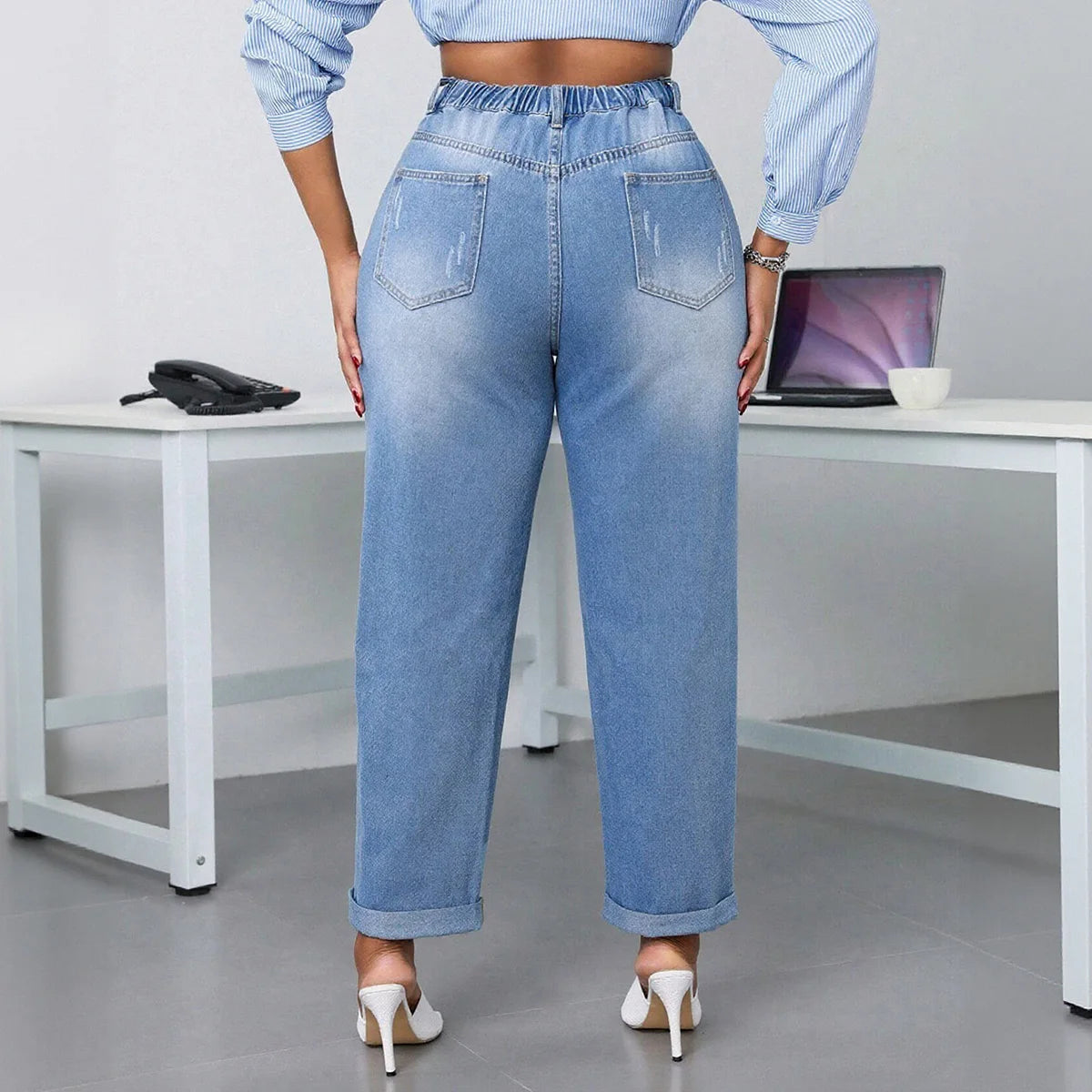 Plus Size Women's Ripped Jeans - Trendy Distressed Denim, Perfect for Daily Wear