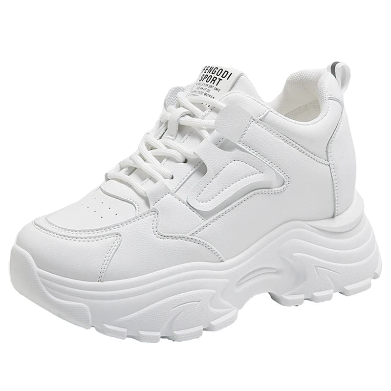 Women Sneakers Lace-Up Thick Bottom Vulcanize Shoes Woman Pu Leather Breathable Sports Shoes Ladies