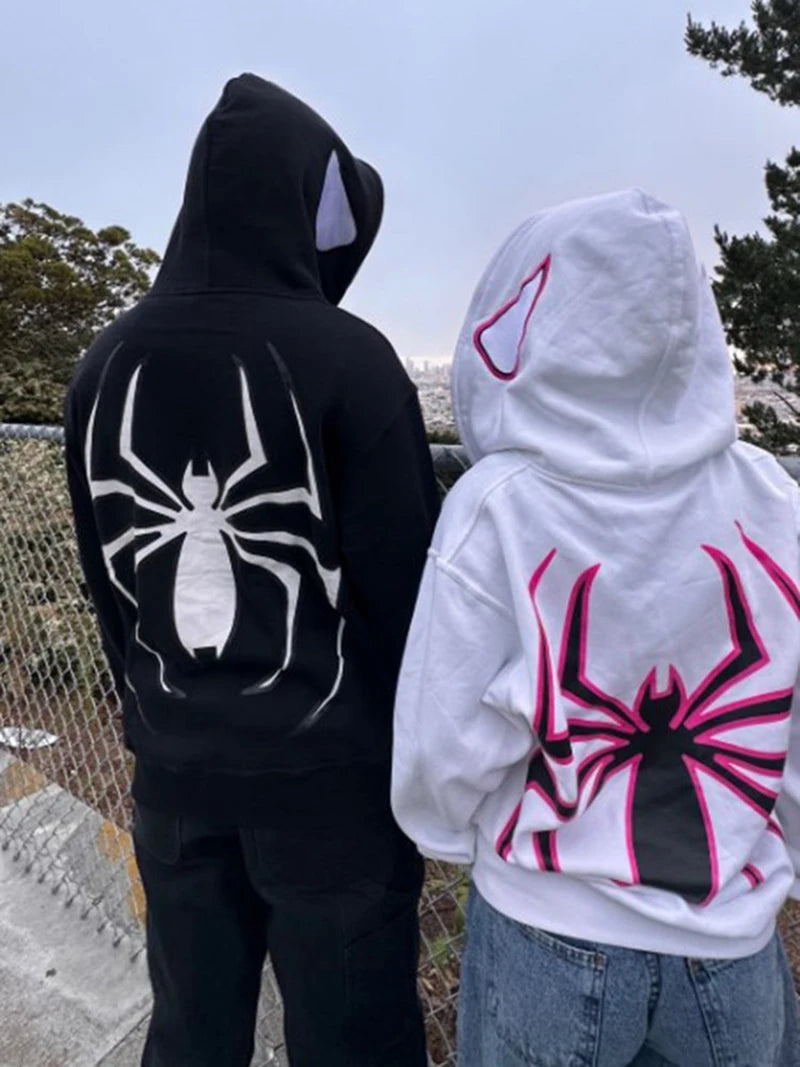 Hoodies Women Y2k Spider Hoodies Women Men Hip Hop Zip Up Long Sleeve Jacket Graphic Punk Coats Harajuku Casual Loose Hooded Shirt Sweatshirt