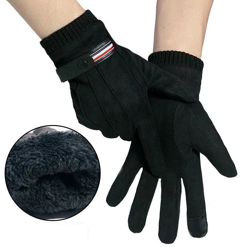Cycling Warm Gloves for Men Winter Thick Velvet Outdoor Cycling Gloves Soft Touchscreen Suede Windproof Motorcycle Ski Gloves