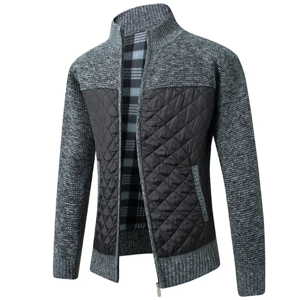 Men's Jacket Slim Fit Stand Collar Zipper Jacket Men Solid Thick Warm Jacket Men Sweater
