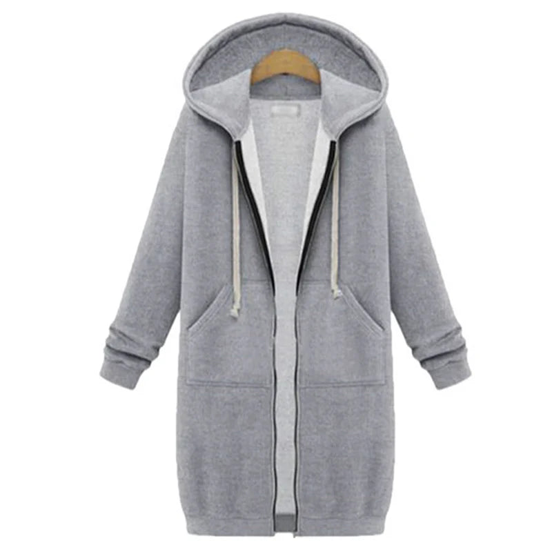 Hoodies Women  ThickenHoodies Parkas Loose Hooded Jackets Zipper Pocket Maxi Size Sweatshirt Sports Dresses Outwear