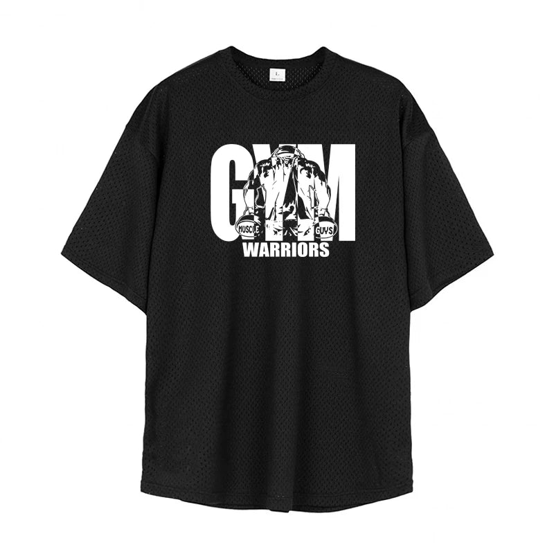 Men Short Sleeve Oversized Loose Men's Casual Sport T-Shirt Gym Bodybuilding Fitness Short Sleeve Shirt Summer Mesh Quick Dry Breathable Clothing