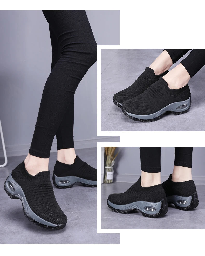 Women Sneakers Fashion Breathable Walking Mesh Platform Shoes Sneakers for Women Gym Vulcanized Shoes Black Female Footwear