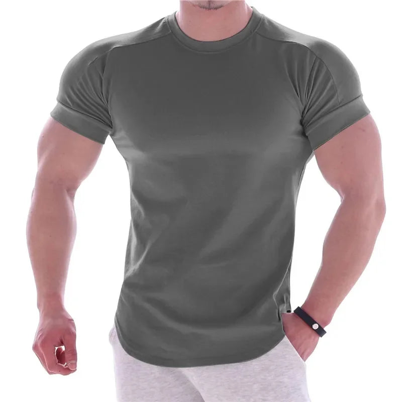 T-shirts  Men Gyms Short sleeve Fitness T-shirt Male quick-dry Workout Outdoor tight Tees Tops Men sportswear