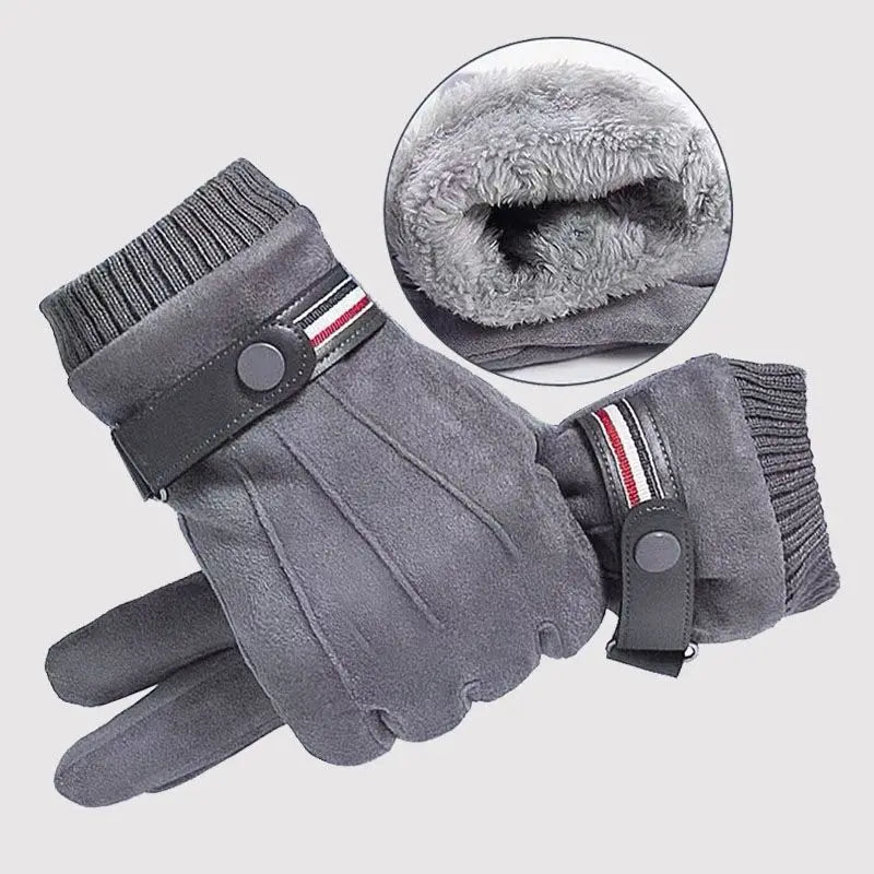 Cycling Warm Gloves for Men Winter Thick Velvet Outdoor Cycling Gloves Soft Touchscreen Suede Windproof Motorcycle Ski Gloves