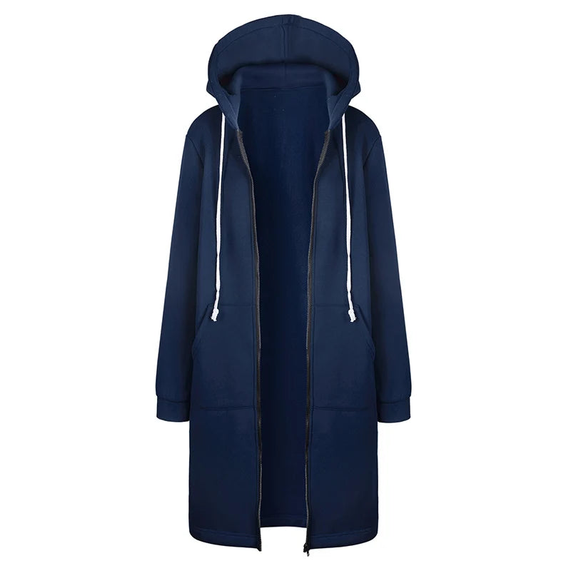 Hoodies Women  ThickenHoodies Parkas Loose Hooded Jackets Zipper Pocket Maxi Size Sweatshirt Sports Dresses Outwear