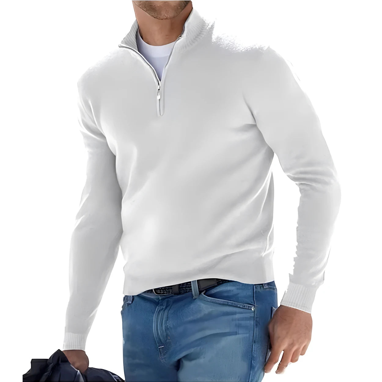 Men's Sweatwear Warm Pullover Solid Color Half Zipper Casual Sweater Slim V-neck Long Sleeve
