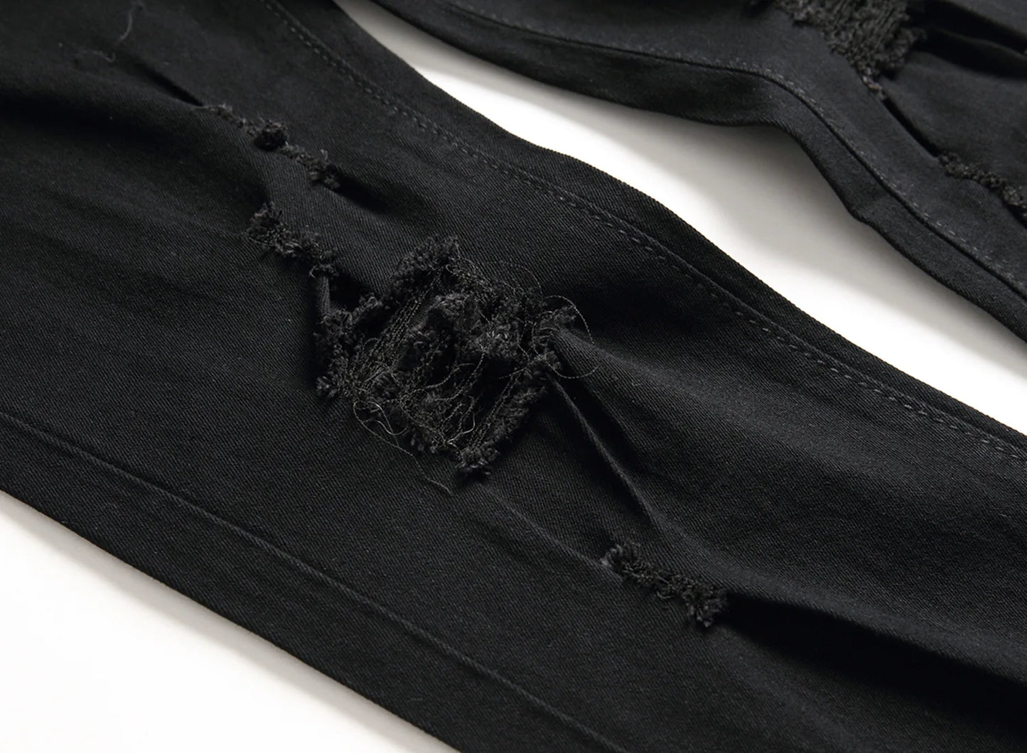 Men Vintage Wash Solid Denim Trouser Mens Casual Slim Fit Pencil Denim Holes Pants 2024