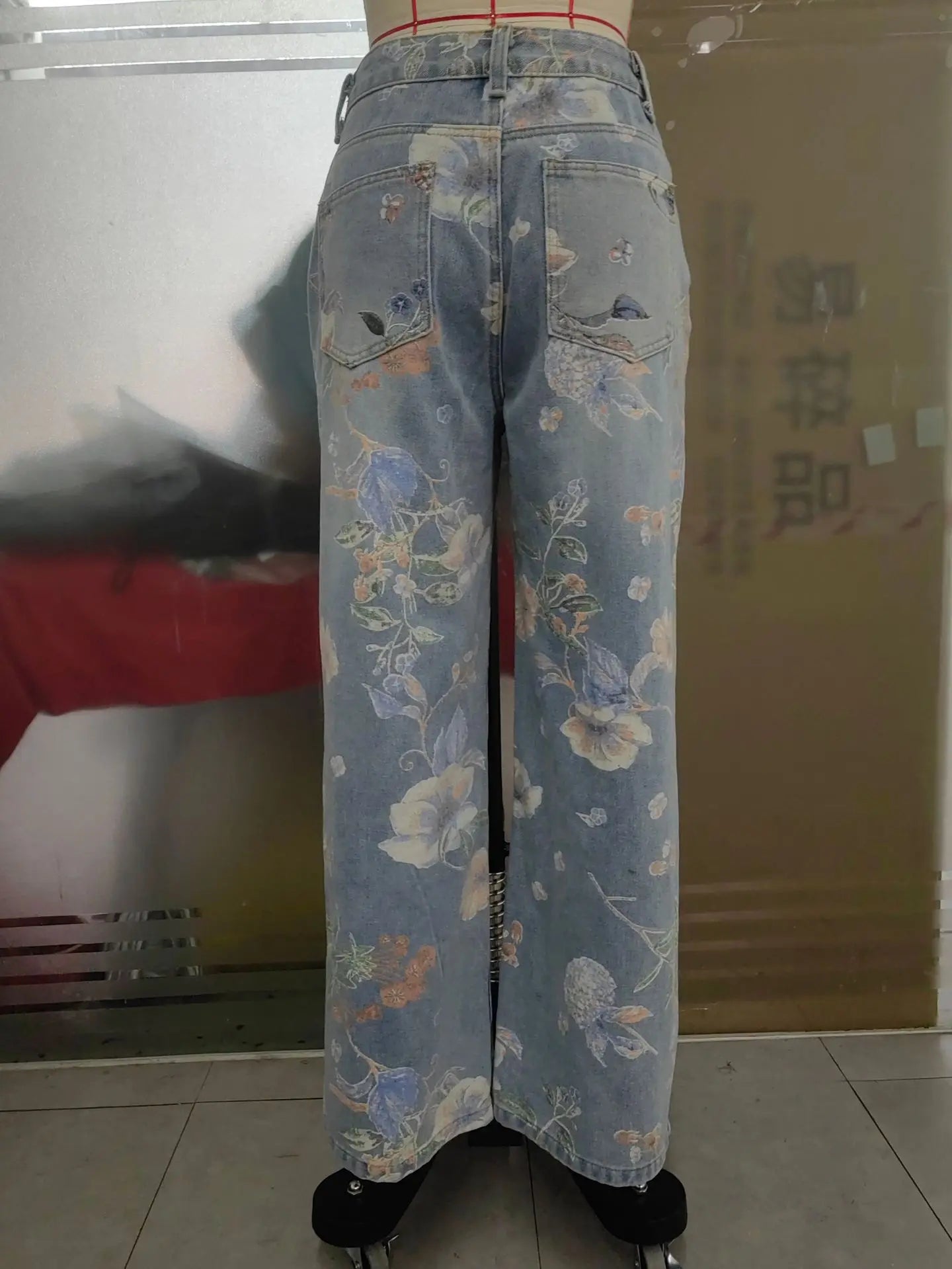 Denim Pants Women Floral Print Sexy Hole Hollow Out Jeans Ripped Out Straight Trousers 2025 Summer Street Lady Pant