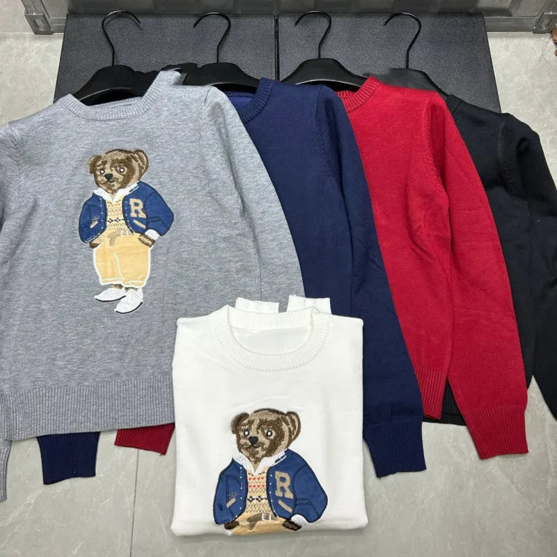 European Style Luxury Loose O-Neck Bear Pullover Women Autumn Winter Fashion Womens Tops Casual Ladies Knitted T-shirt Sweater