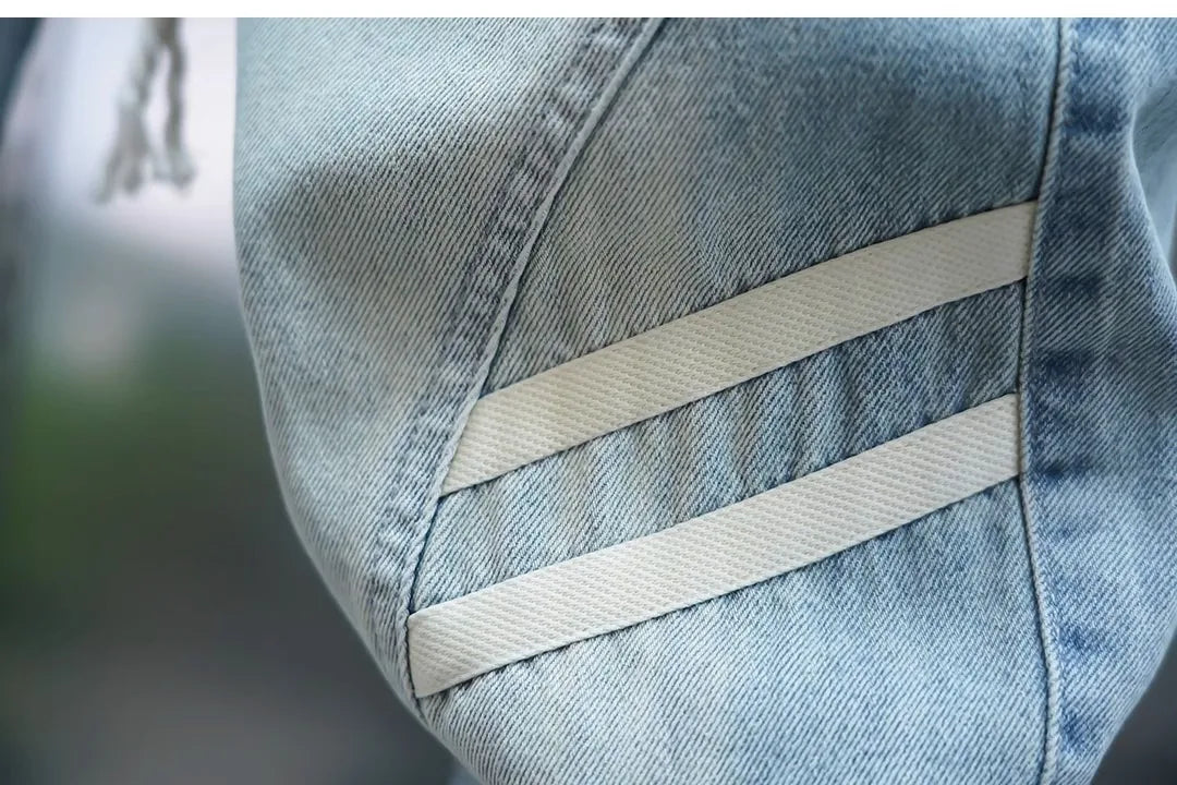 Men's Summer Slim Fit Jeans Light Blue Elastic Waist Patchwork Casual Pants Tapered Leg Jeans Harlan Sle Breathable Comfort...