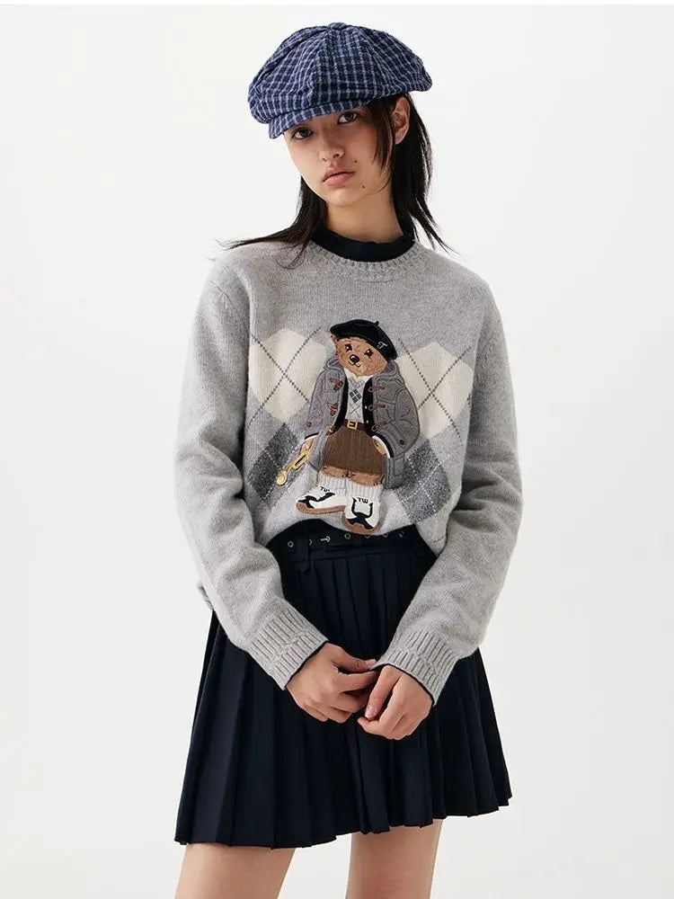 High Street Luxury French Ladies Embroidery Bear Knitted Pullover Sweater For Women Fashion Casual Knitwear Tops Pull Femme