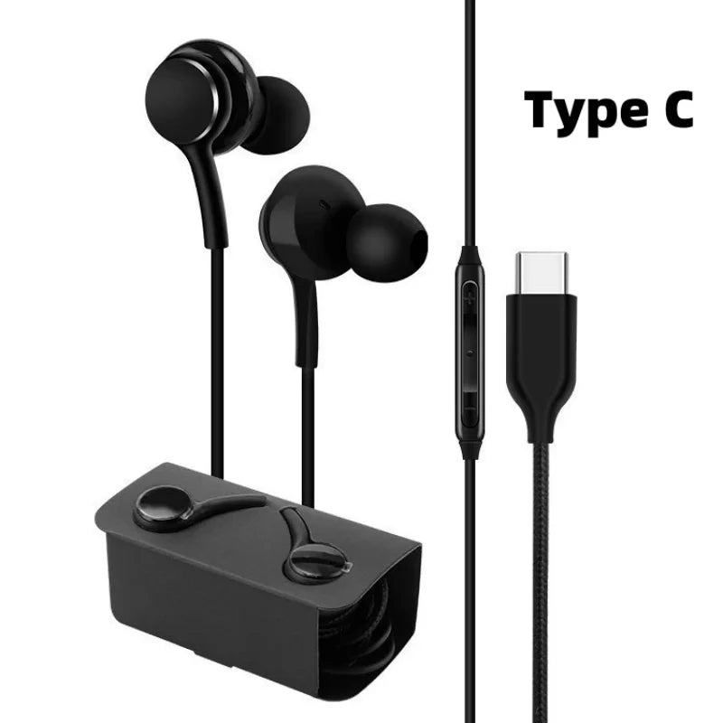 Type C Wired Earphone For S25 S24 S23 S21 S22 Ultra Plus Samsung Galaxy 3.5 mm Earbuds Headphones A54 A53 Accessories