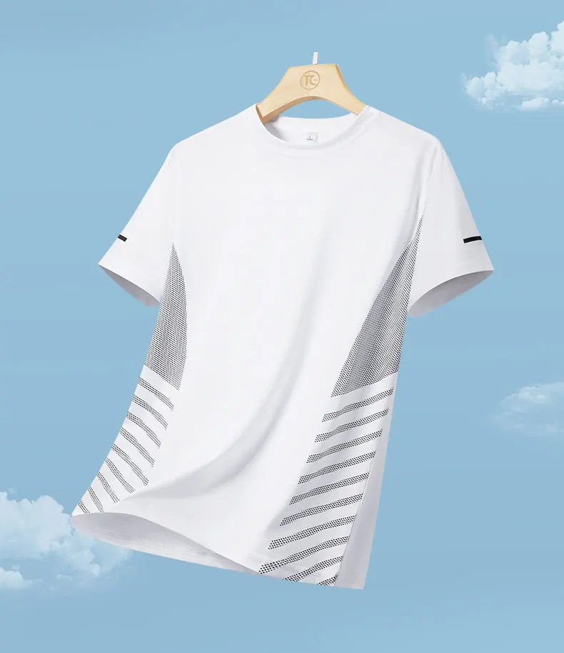 T-shirt Men Summer Ice Silk Thin Top Reflective Printing Quick Dry Short Sleeve Breathable Fitness Sports T-shirt 5XL