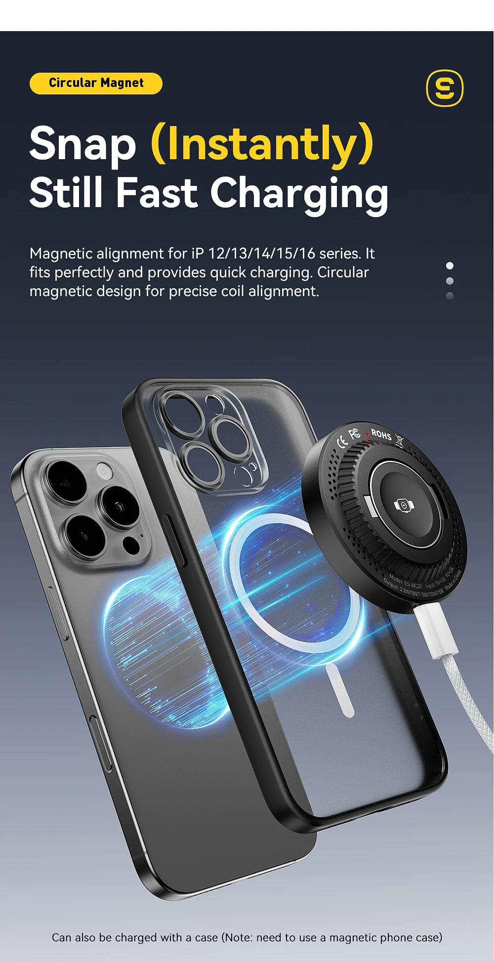 Essager 2-in-1 Magnetic Wireless Charger 15W With Holder Portable Fast Charging For iPhone 16 15 14 Pro Max iWatch Huawei Xiaomi