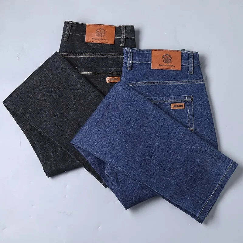 Men NEW Men's Fashion Business Jeans Classic Style Casual Stretch Slim Jean Pants Male Brand Denim Trousers Black Blue Mens