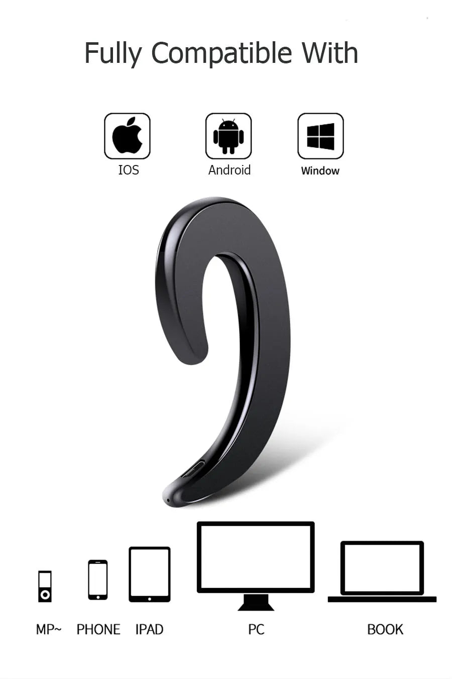 Y12 1Pc Wireless Bluetooth Bone Conduction Earhook with Mic Car Driver Earphone Noise Cancelling Headphones