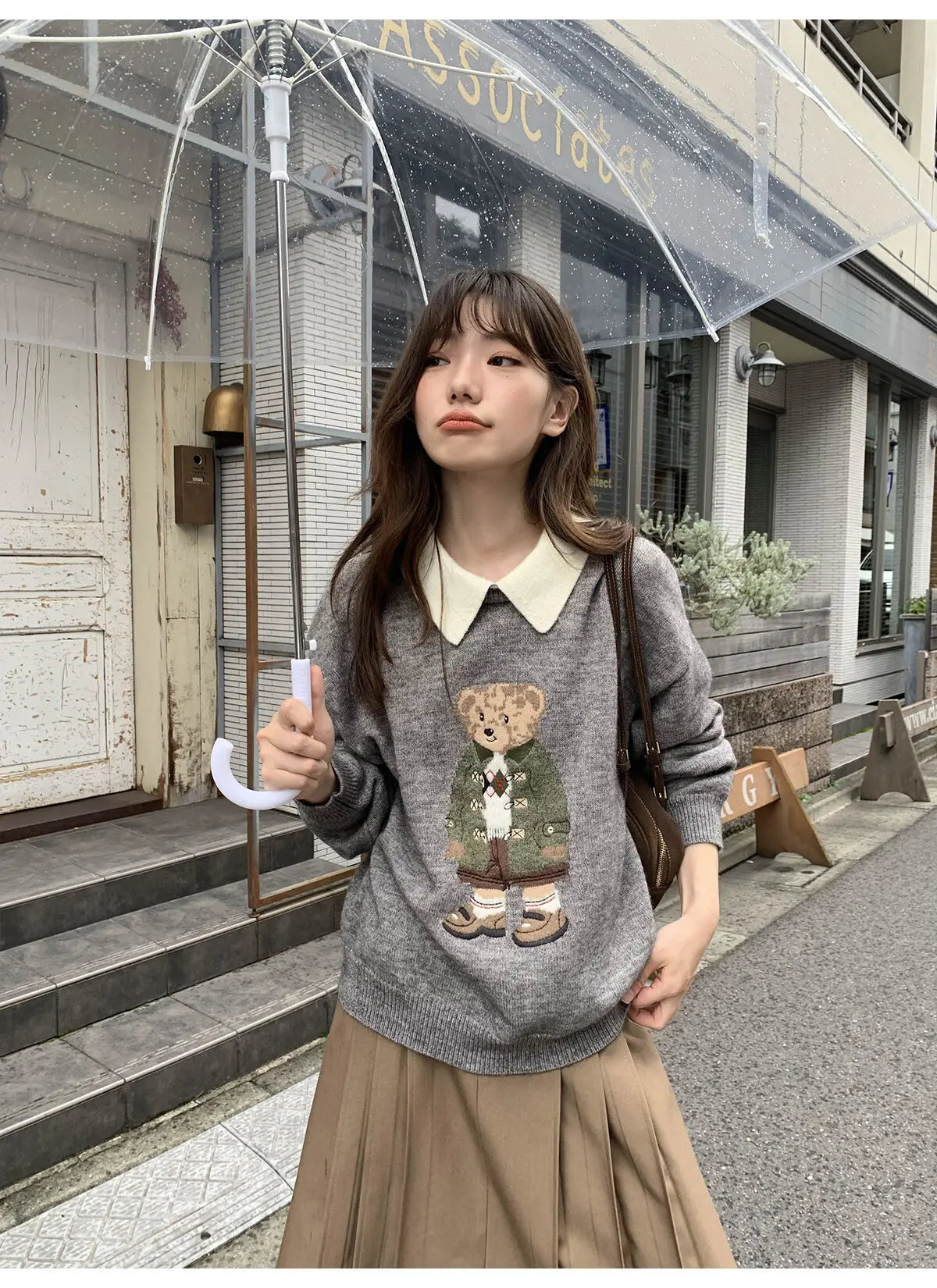 High Quality French Vintage Luxury Bear Jacquard Sweater For Women Autumn New Fashion Korean Casual Loose Pullover Knitted Tops