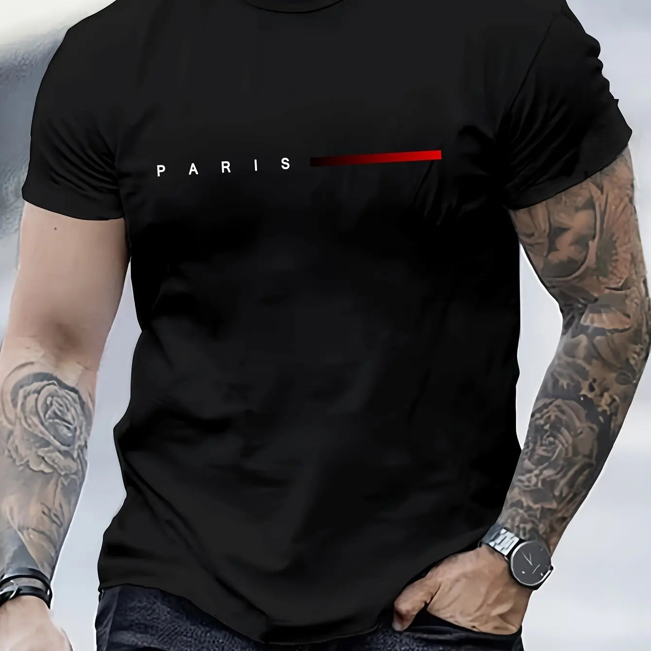 Men Short Sleeve cotton summer loose PARIS Creative Letter print casual slim fit round neck short sleeved T-shirt top