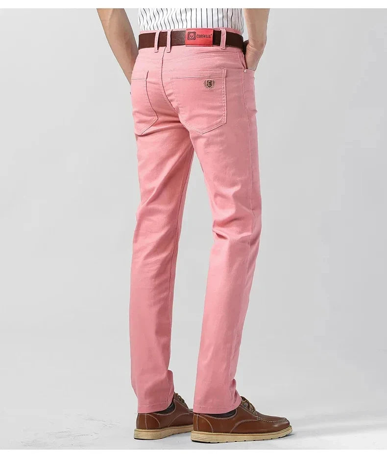 Men's Colorful Denim Stretch Stretch Jeans New Elastic Yellow Pink Red Slim Male Clothing Simple Business Denim Trousers