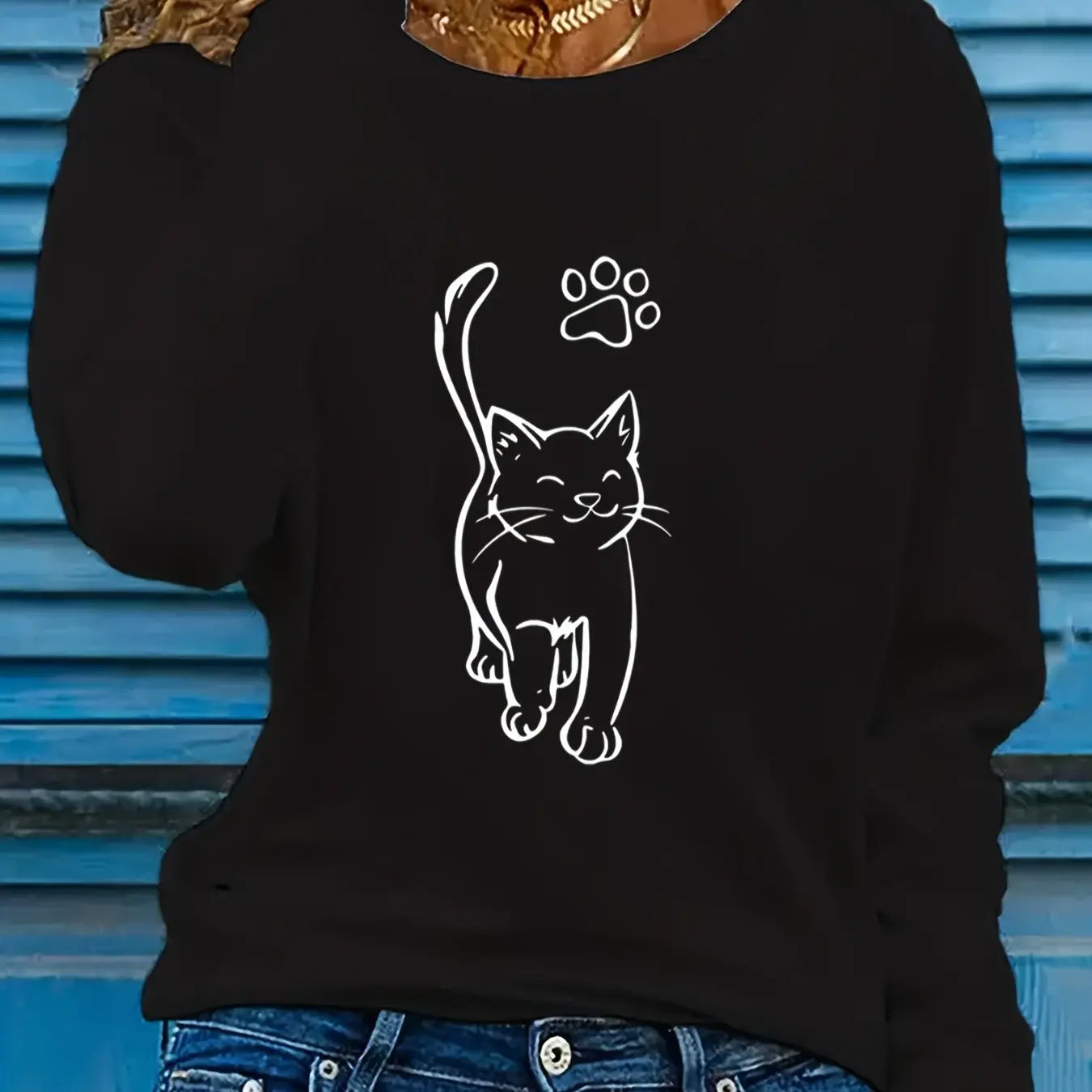 Faith Print Crew Neck T shirt Casual Long Autumn winter top women's long sleeved T-shirt loose comfortable black  white