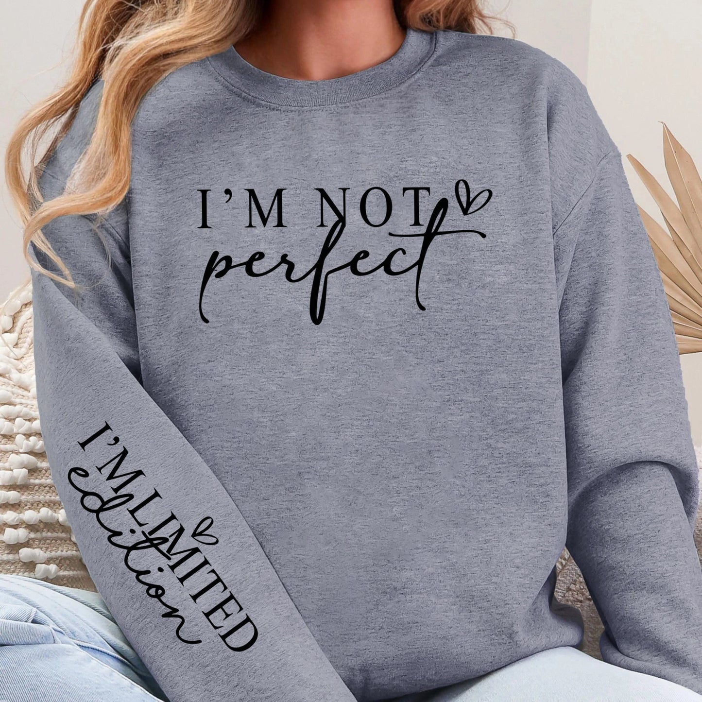 I'M Not Perfect Text Design Pullovers Unisex Y2K Fleece Sweatshirts O-Neck Autumn Top Warm Breathable Sweatshirt Casual Clothes
