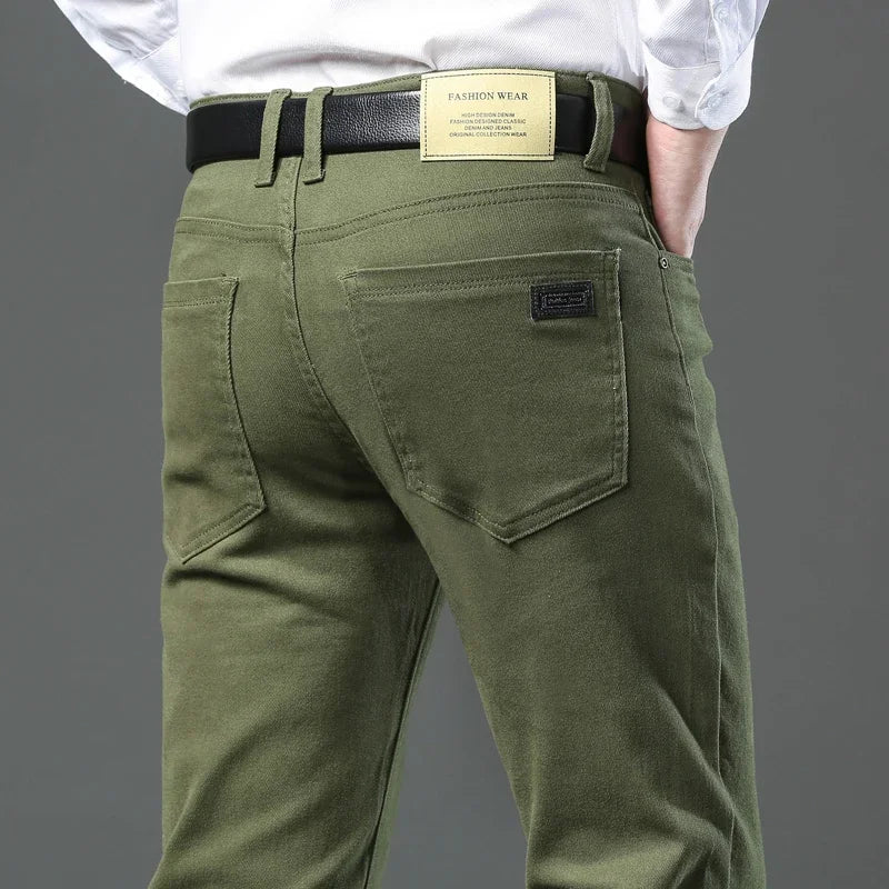 Men's Clothing Slim Jeans Fashion Brown Business Casual Stretch Denim Pants Male Brand Trousers