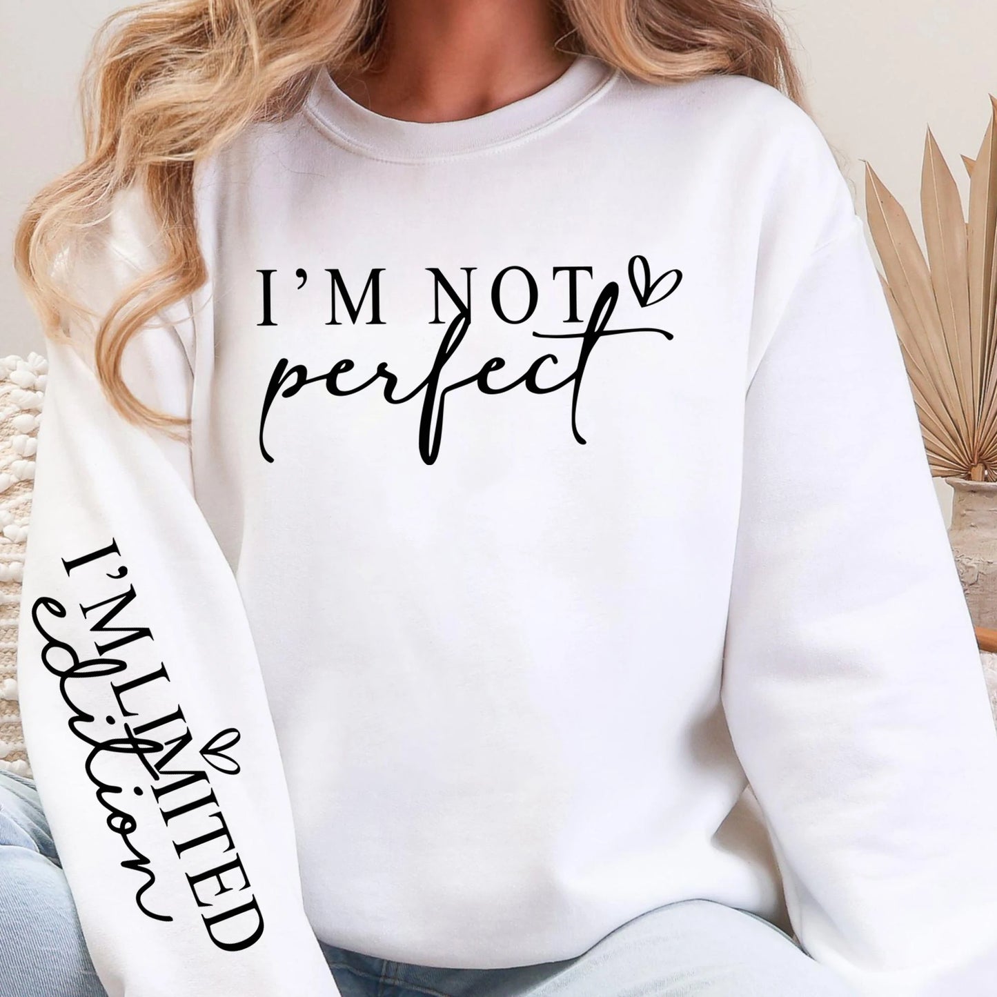 I'M Not Perfect Text Design Pullovers Unisex Y2K Fleece Sweatshirts O-Neck Autumn Top Warm Breathable Sweatshirt Casual Clothes