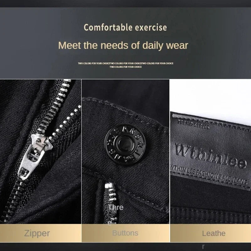 Men Slim Fit Stretch Thick Velvet Pants Warm Jeans Casual Fleece Trousers Male