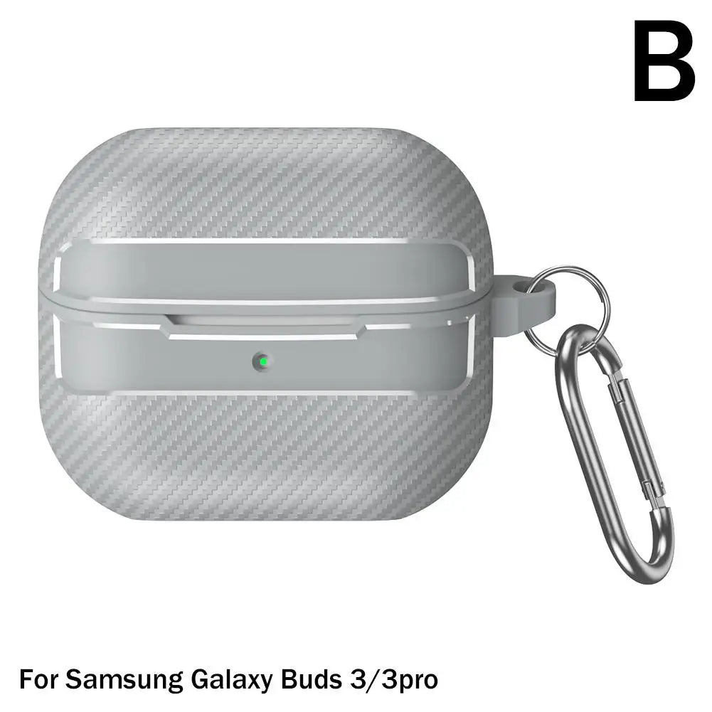 For Samsung Galaxy Buds 3 Pro Case Carbon Fiber Texture Pattern Case Shockproof Protective Soft Silicon Case With Keychain