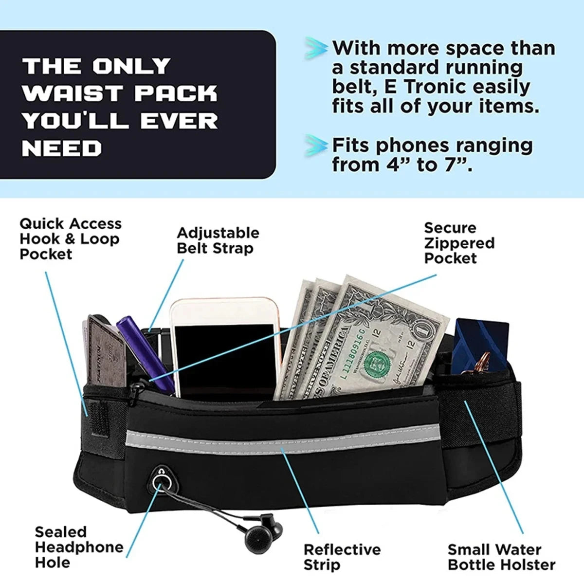 Dog Running Waist Leash Nylon Pet Leash with Waist Bag Retractable Elastic Belt Dog Traction Rope Reflective Belt Buckle