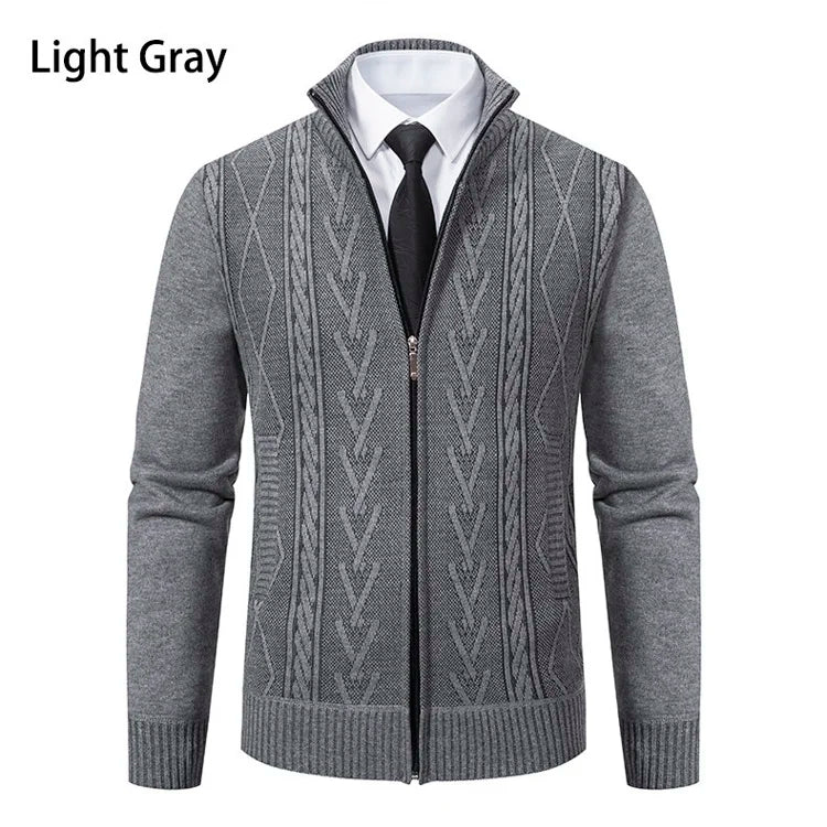 Men's Long Sleeve Knitted Tops Velvet Warmth Casual Autumn Winter Fashion High Collar Multi-Functional Jacket Winter Casual Tops