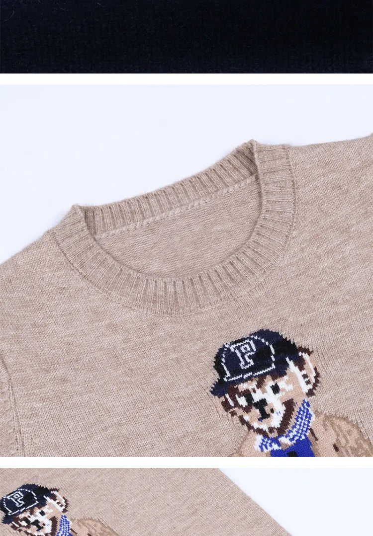 Crochet Bear Knit Sweater Pullover Women Jacquard Knitwear 2024 Autumn Winter RL Tops Coat Luxury Designer Brand Lauren Clothing