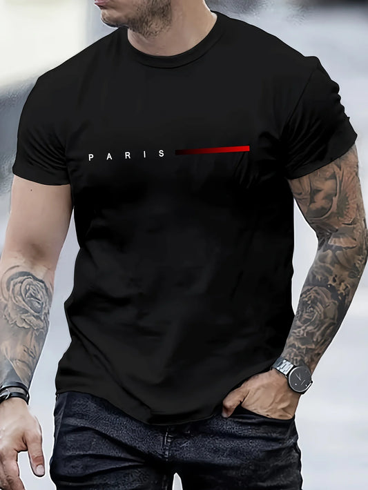 Men Short Sleeve cotton summer loose PARIS Creative Letter print casual slim fit round neck short sleeved T-shirt top