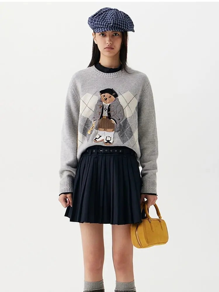 High Street Luxury French Ladies Embroidery Bear Knitted Pullover Sweater For Women Fashion Casual Knitwear Tops Pull Femme