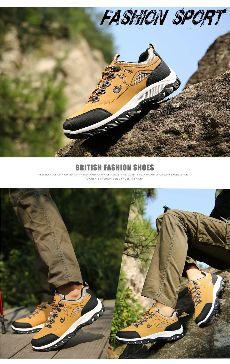 Sneakers Men's Waterproof Hiking Shoes, Outdoor PU Leather Sports Shoes, Wear-Resistant,  Walking, Tactical