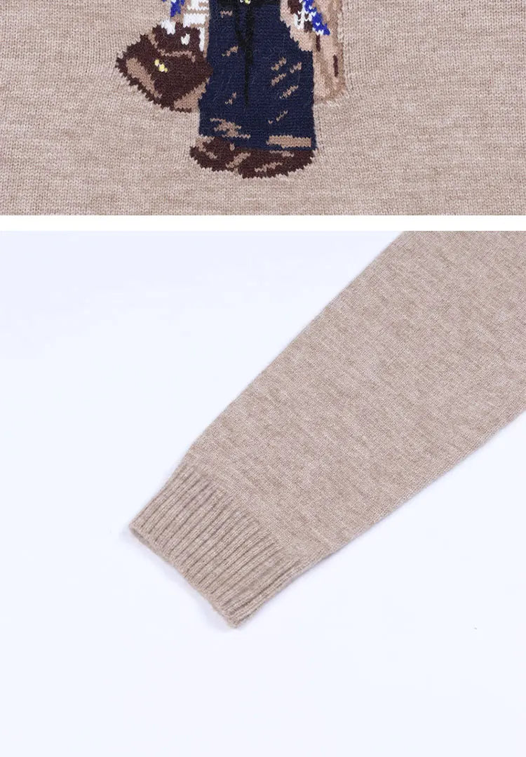 Crochet Bear Knit Sweater Pullover Women Jacquard Knitwear 2024 Autumn Winter RL Tops Coat Luxury Designer Brand Lauren Clothing